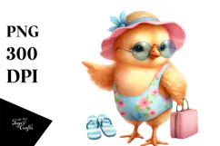 Chicken in Beachwear Watercolor PNG Product Image 1