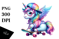 Baby Unicorn in Skateboarder Gear PNG Product Image 1
