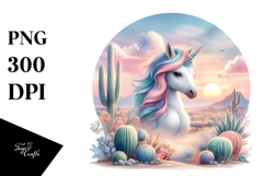 Colorful Baby Unicorn in Desert Scene, PNG Product Image 1