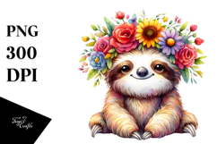 Whimsical Flower Crown Sloth | Cartoon Style Product Image 1