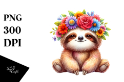 Whimsical Flower Crown Sloth | Cartoon Style Product Image 1