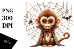 Funny Watercolor Monkey with Halloween Fangs Clipart Product Image 1