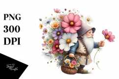 detailed Gnome with Cosmos Bouquet | Clipart Product Image 3