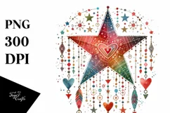 Colorful Boho Stars with Hearts, PNG Product Image 1