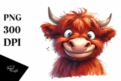 Simple Funny Expressive Highland Cow Watercolor PNG Product Image 3