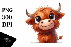 Simple Funny Expressive Highland Cow Watercolor PNG Product Image 3