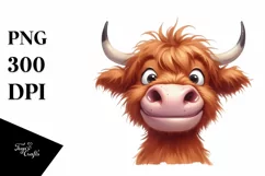 Simple Funny Expressive Highland Cow Watercolor PNG Product Image 3