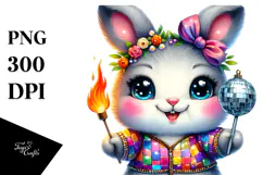 Colorful Smiling Cute Baby Rabbit PNG Product Image 1