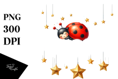 Vibrant Whimsical Ladybug Sleeping on a Cloud, PNG Product Image 1