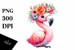 Vibrant Flower Crown Flamingo | Cartoon Style Product Image 3