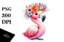 Vibrant Flower Crown Flamingo | Cartoon Style Product Image 1