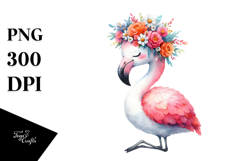 Vibrant Flower Crown Flamingo | Cartoon Style Product Image 1