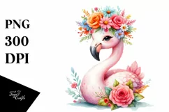 Vibrant Flower Crown Flamingo | Cartoon Style Product Image 1