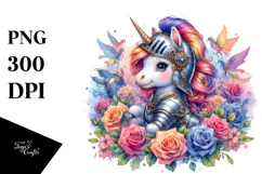 Colorful Unicorn in Knight's Armor PNG Product Image 1