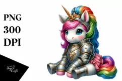 Colorful Unicorn in Knight's Armor PNG Product Image 3