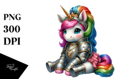 Colorful Unicorn in Knight&#039;s Armor PNG Product Image 1