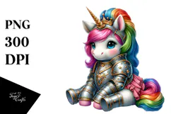 Colorful Unicorn in Knight's Armor PNG Product Image 1
