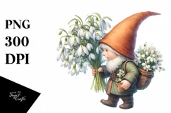 detailed Gnome with Snowdrop Bouquet | Clipart Product Image 1