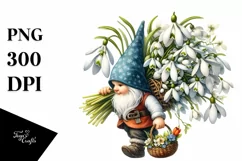 detailed Gnome with Snowdrop Bouquet | Clipart Product Image 1