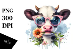 Funny Baby Cow with Sunglasses, PNG Product Image 1