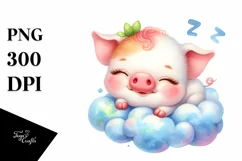 Colorful Cute Pig in Clouds | Sublimation | Clipart Product Image 1