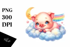 Colorful Cute Pig in Clouds | Sublimation | Clipart Product Image 3