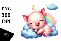 Colorful Cute Pig in Clouds | Sublimation | Clipart Product Image 1