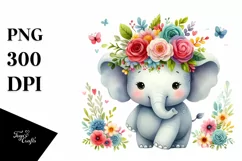 Cute Elephant Flower Crown Tshirt|Tumbler|Mug|Clipart Product Image 1