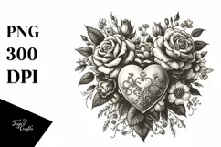 Hand Drawn Vintage Rose Heart, Transparent PNG Product Image 1