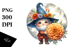 Gnome with Marigold Floral Ornament PNG Product Image 1