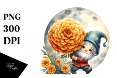 Watercolor Baby Gnome with Marigold Floral Ornament PNG Product Image 1