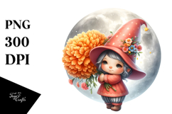 Baby Gnome with Marigold Floral Ornament, PNG Product Image 1