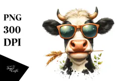Cow with Sunglasses and Flower, Transparent PNG Product Image 1