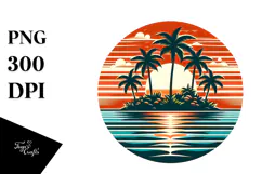 Vintage Tropical Island Sunset PNG Product Image 1
