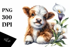 Watercolor Highland Cow with Calla Lily | Sublimation | Product Image 1