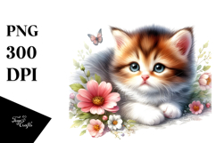 Sleeping Kitten on Flower Digital Watercolor Product Image 1