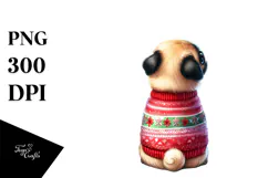 Cute Watercolor Pug with Christmas Decorations Product Image 1