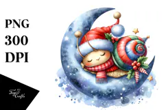 Cute Baby Snail Sleeping on the Moon PNG Product Image 1