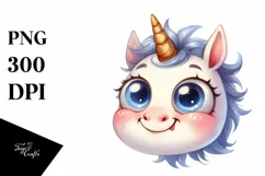 Simple Funny Baby Face Expressive Unicorn Watercolor PNG Product Image 1