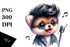 Funny Baby Pomeranian Pop Singer Watercolor Clipart Product Image 1