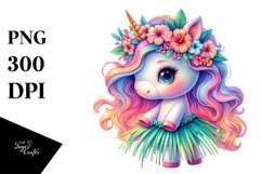 Baby Unicorn in Hula Skirt, Watercolor PNG Product Image 3