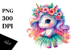 Baby Unicorn in Hula Skirt, Watercolor PNG Product Image 1