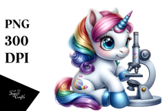 Baby Unicorn with Microscope, Watercolor PNG Product Image 1