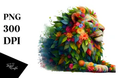 Vibrant Lion with Abstract Floral Body PNG Product Image 1