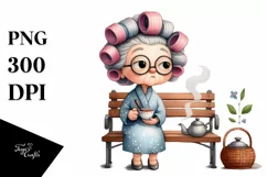 Old Lady Watercolor Bench Hair Curlers | Sublimation | Product Image 1