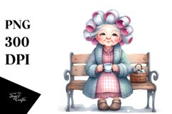 Old Lady Watercolor Bench Hair Curlers | Sublimation | Product Image 3