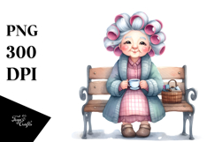 Old Lady Watercolor Bench Hair Curlers | Sublimation | Product Image 1