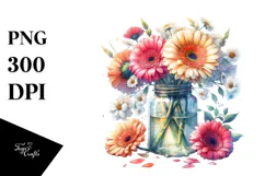 Watercolor Jar Gerbera | Sublimation | Clipart Product Image 1