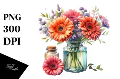 Watercolor Jar Gerbera | Sublimation | Clipart Product Image 1