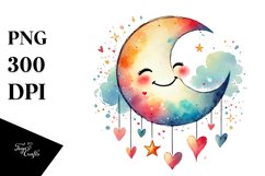 Smiling Half Moon with Hearts PNG Product Image 1